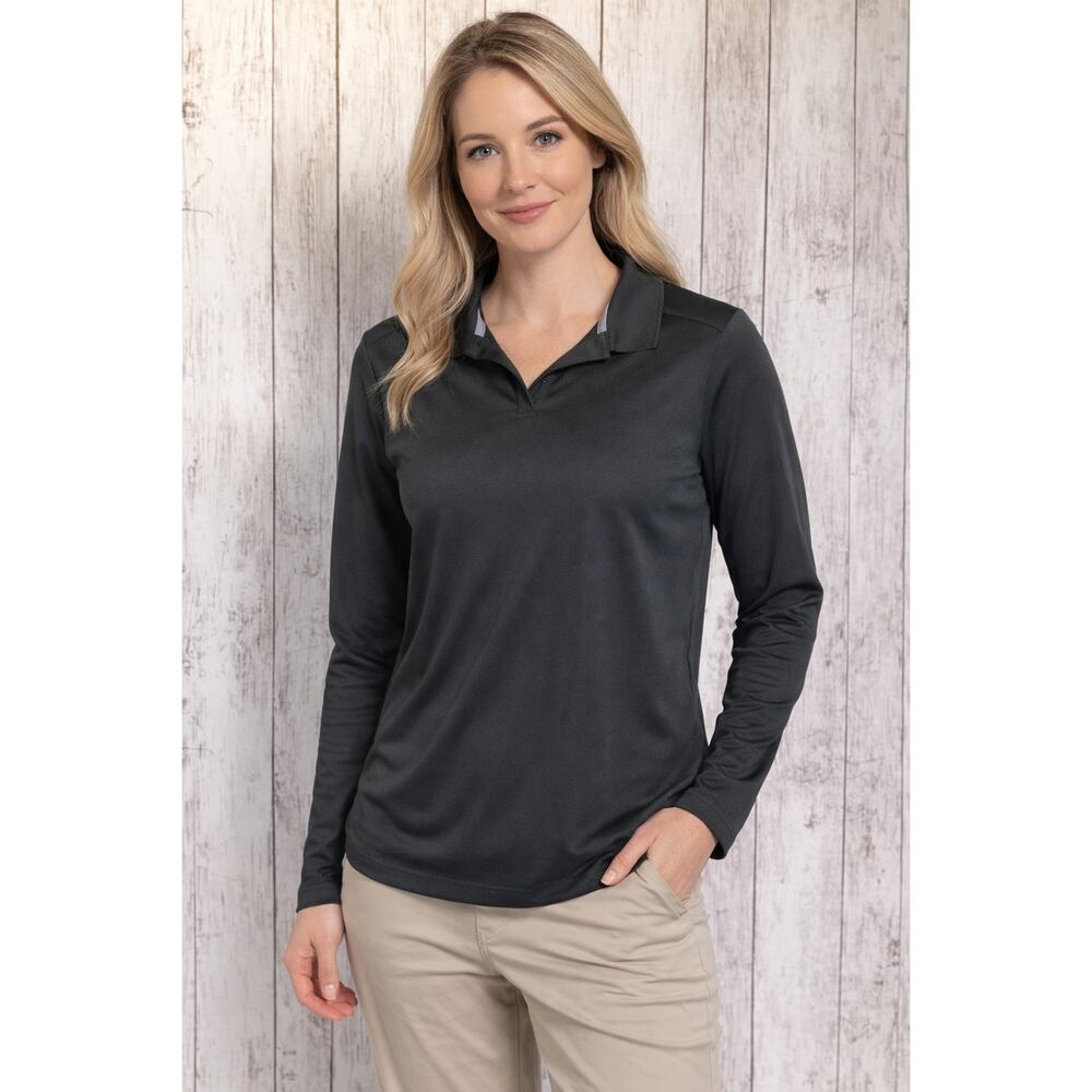 Trimark Womens 2XL Black Long Sleeve Polo Performance NWT